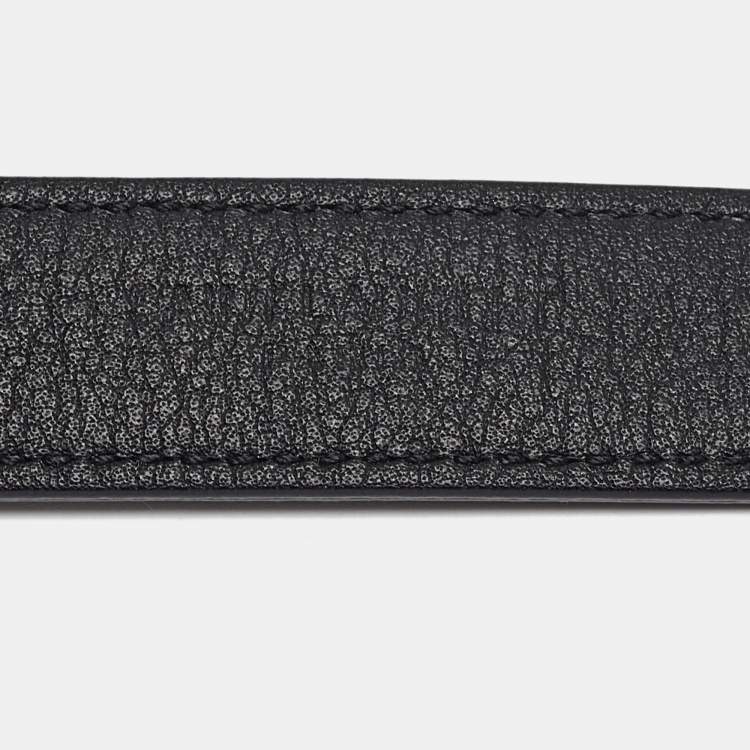 Pre Owned Saint Laurent Black Leather Cassandre Slim Belt 75 CM
