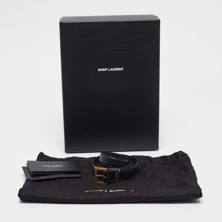 Pre Owned Saint Laurent Black Leather Cassandre Slim Belt 75 CM