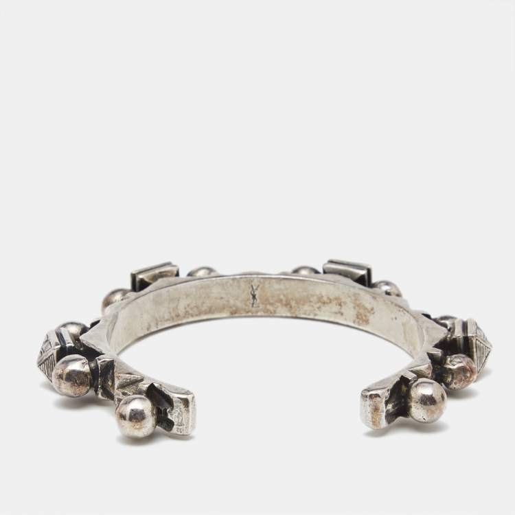 Pre Owned Saint Laurent Paris Silver Tone Open Cuff Bracelet