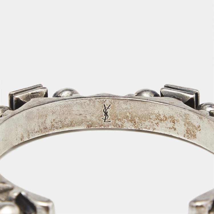 Pre Owned Saint Laurent Paris Silver Tone Open Cuff Bracelet