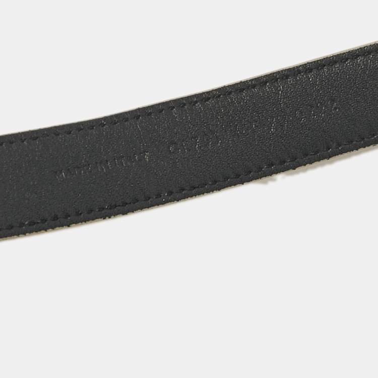 Pre Owned Saint Laurent Beige Leather Monogram Square Buckle Belt 70CM
