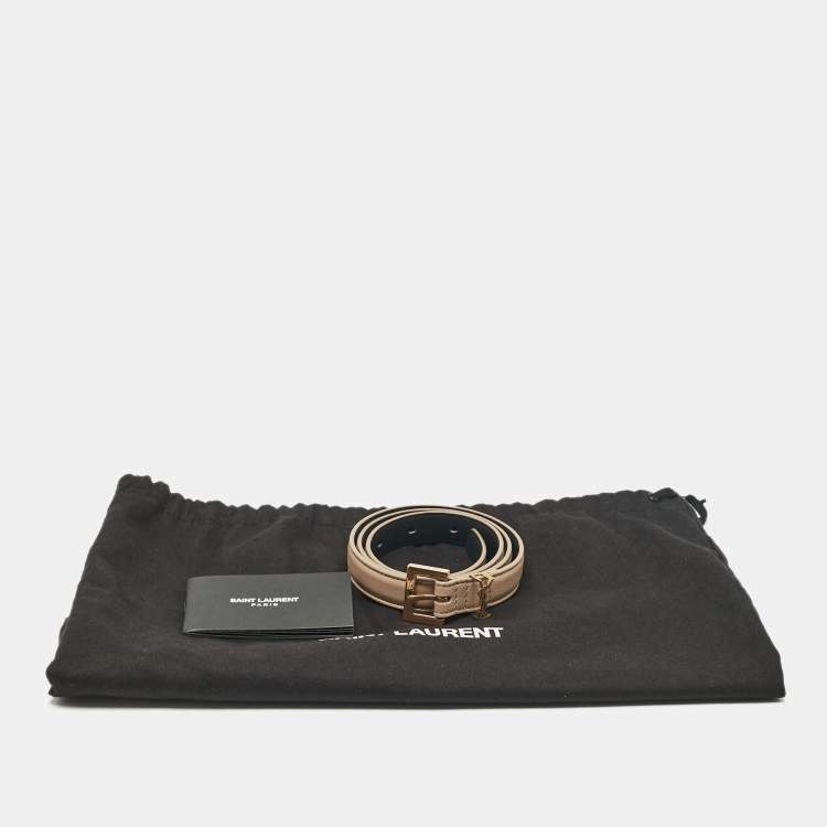 Pre Owned Saint Laurent Beige Leather Monogram Square Buckle Belt 70CM