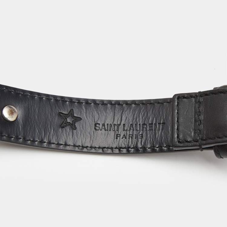 Pre Owned Saint Laurent Black Leather Studded Slim Buckle Belt 100CM