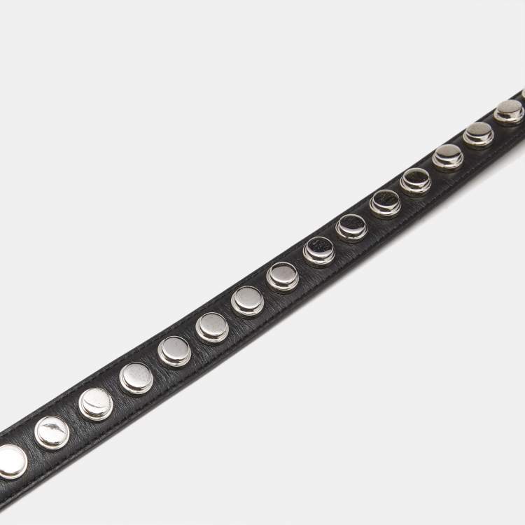 Pre Owned Saint Laurent Black Leather Studded Slim Buckle Belt 100CM