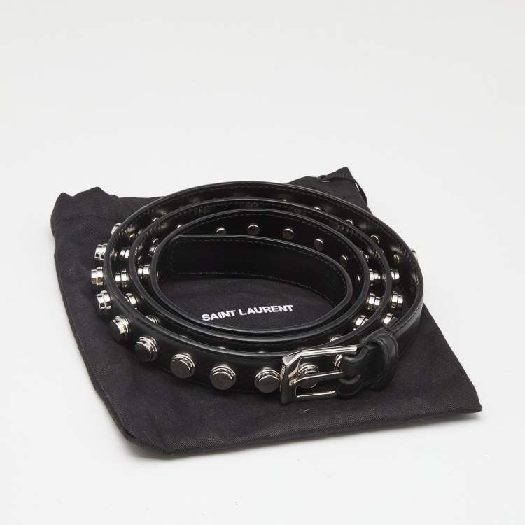Pre Owned Saint Laurent Black Leather Studded Slim Buckle Belt 100CM