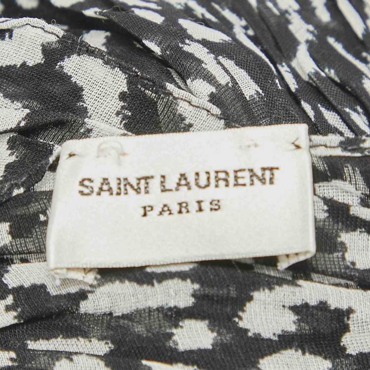 Pre Owned Saint Laurent Black Printed Wool Voile Plisse Stole 