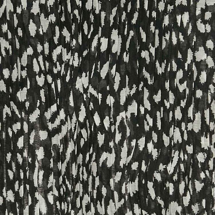 Pre Owned Saint Laurent Black Printed Wool Voile Plisse Stole 