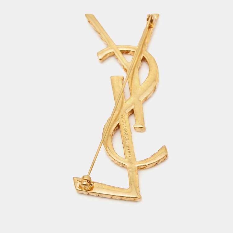 Pre Owned Saint Laurent Paris Cassandre YSL  Gold Tone  Brooch