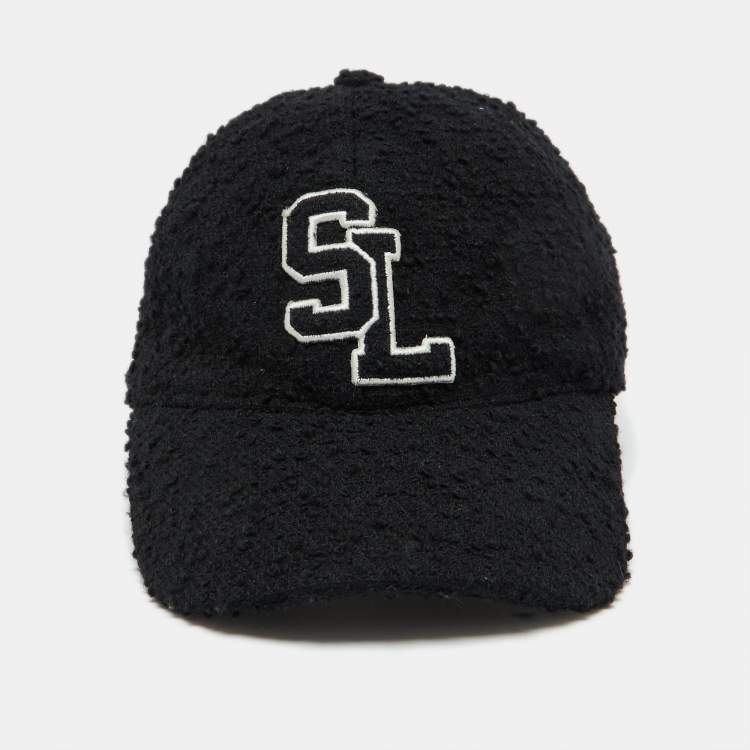 Saint Laurent Paris Black Logo Wool Tweed Baseball Cap Size