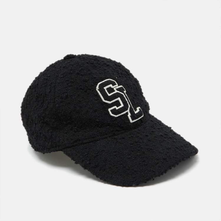 Pre Owned Saint Laurent Paris Black Logo Wool Tweed Baseball Cap Size 57