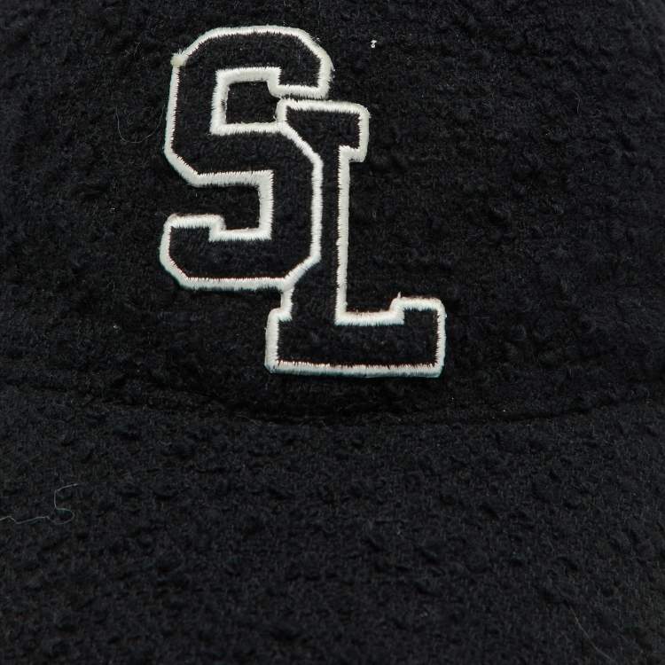Pre Owned Saint Laurent Paris Black Logo Wool Tweed Baseball Cap Size 57