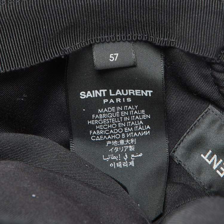 Pre Owned Saint Laurent Paris Black Logo Wool Tweed Baseball Cap Size 57
