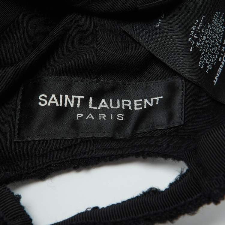 Pre Owned Saint Laurent Paris Black Logo Wool Tweed Baseball Cap Size 57