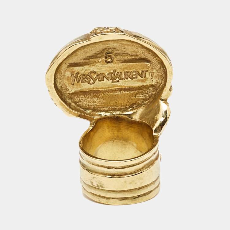 Pre Owned Saint Laurent Paris Glass Gold Tone Ring Size 51