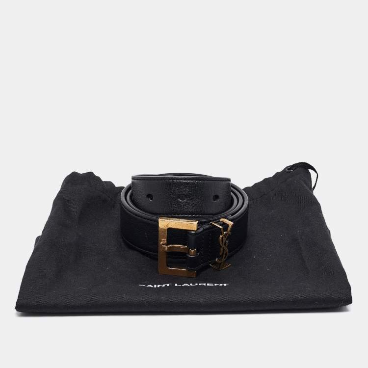 Pre Owned Saint Laurent Black Leather Cassandre Belt 75 CM