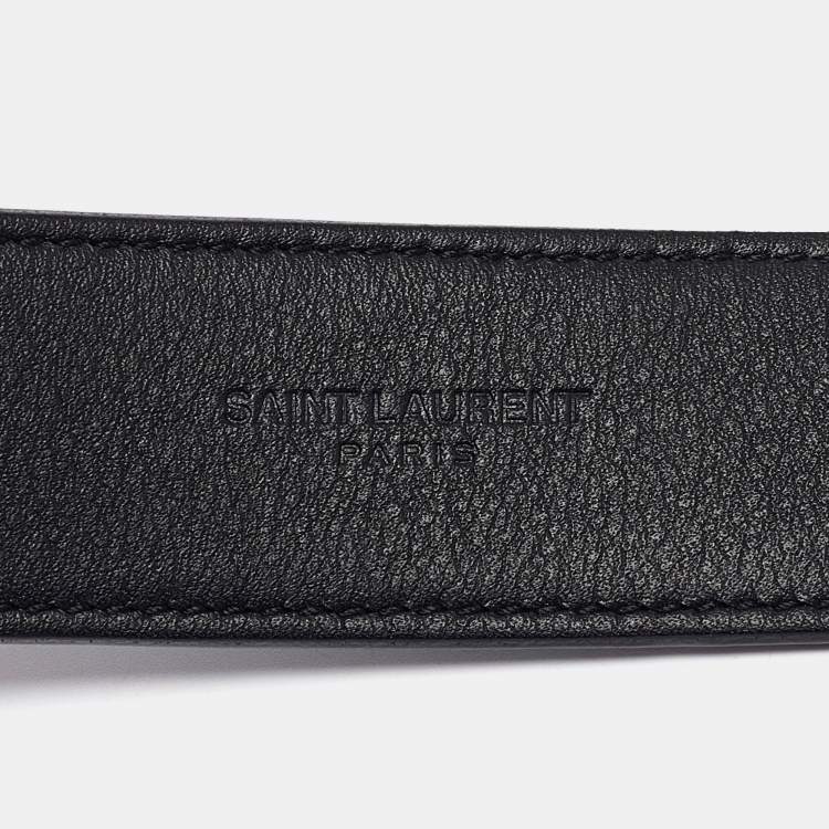 Pre Owned Saint Laurent Black Leather Cassandre Belt 75 CM