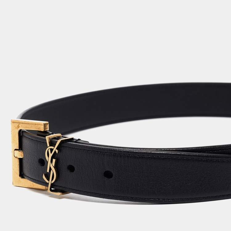 Pre Owned Saint Laurent Black Leather Cassandre Belt 75 CM