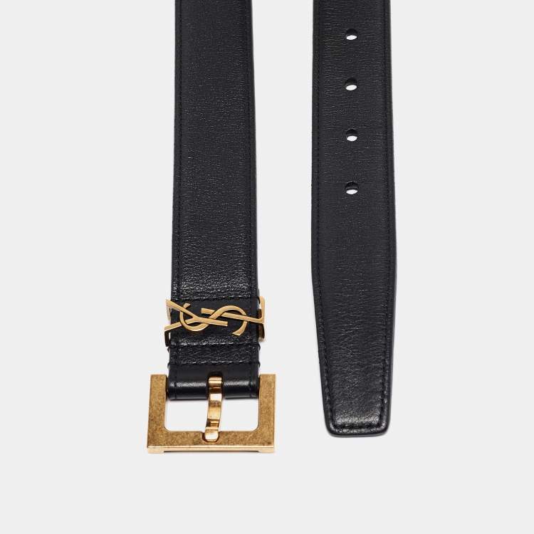 Pre Owned Saint Laurent Black Leather Cassandre Belt 75 CM