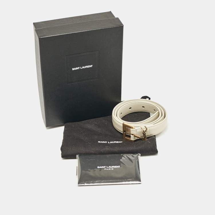 Pre Owned Saint Laurent Off White Leather Cassandre Slim Belt 70 CM