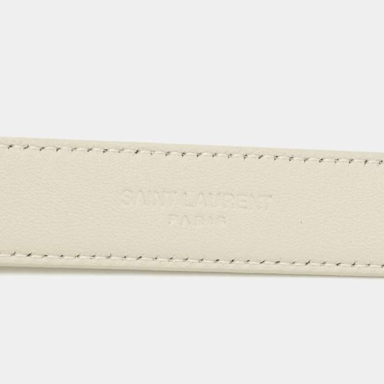 Pre Owned Saint Laurent Off White Leather Cassandre Slim Belt 70 CM