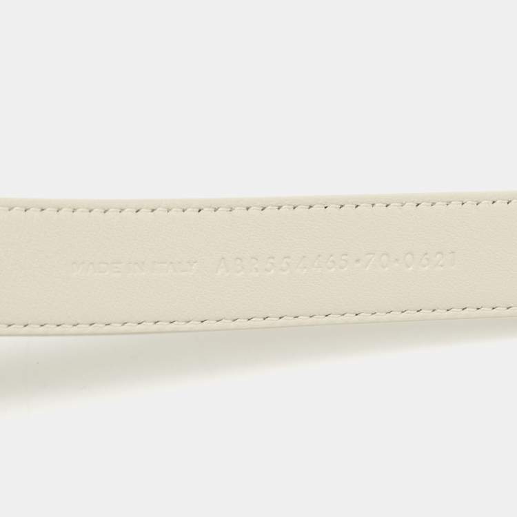 Pre Owned Saint Laurent Off White Leather Cassandre Slim Belt 70 CM