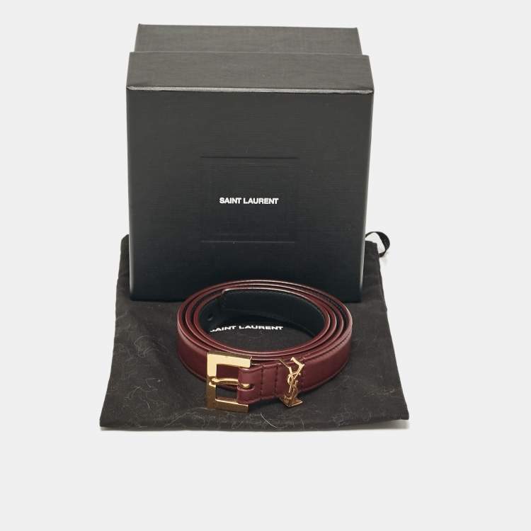 Pre Owned Saint Laurent Burgundy Leather Buckle Slim Belt 75 CM