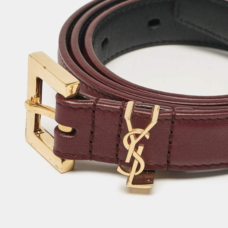 Pre Owned Saint Laurent Burgundy Leather Buckle Slim Belt 75 CM