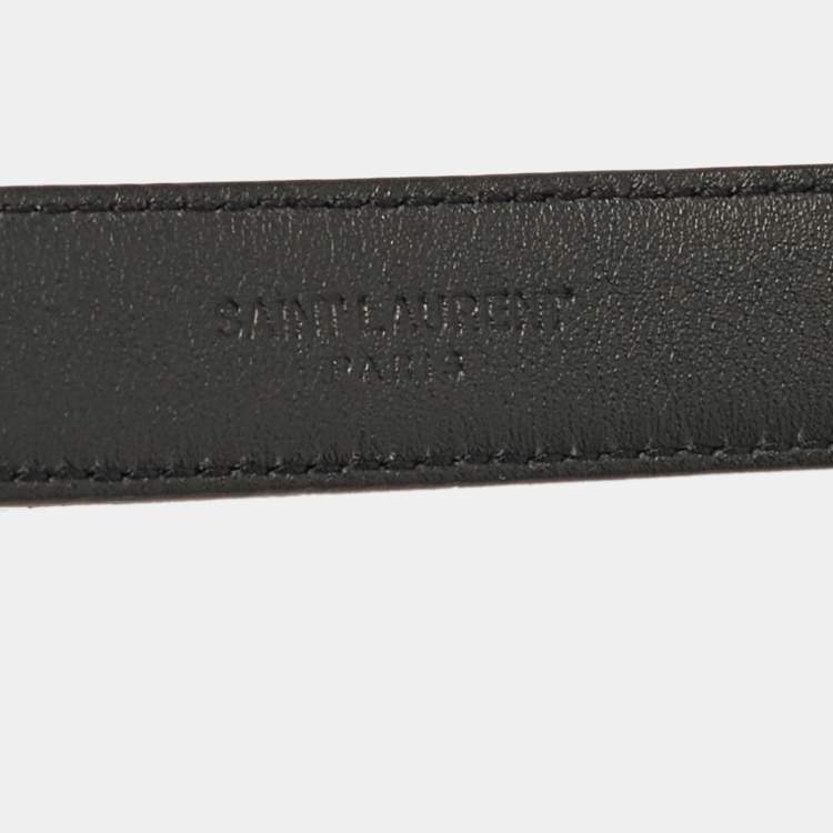 Pre Owned Saint Laurent Burgundy Leather Buckle Slim Belt 75 CM