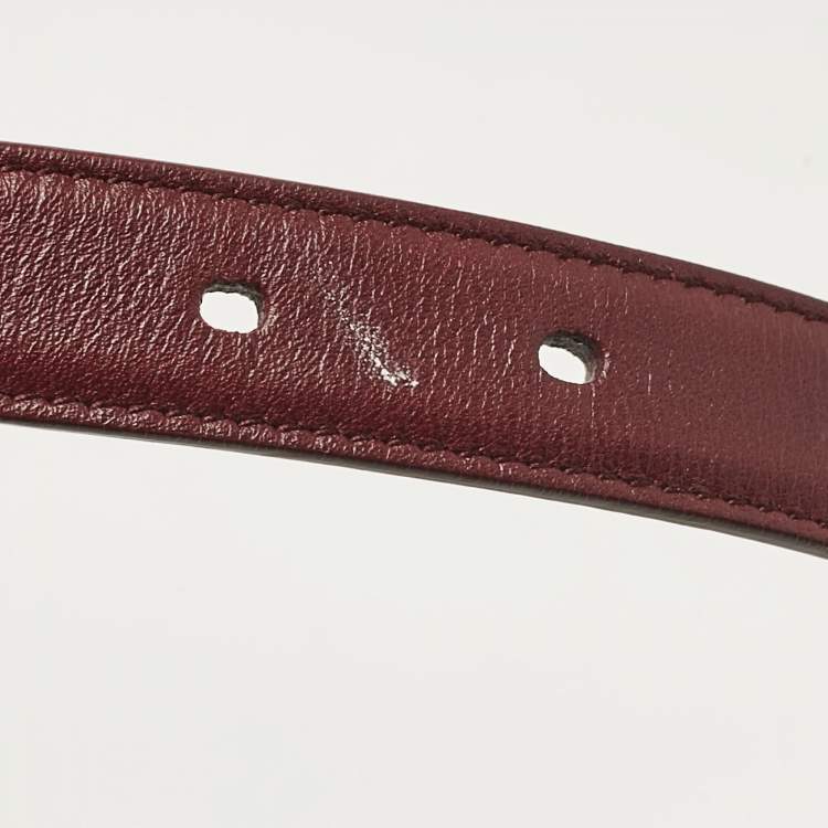 Pre Owned Saint Laurent Burgundy Leather Buckle Slim Belt 75 CM