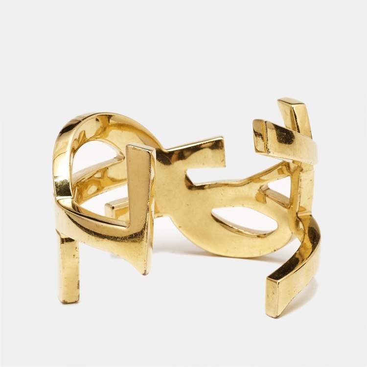 Pre Owned Saint Laurent Opyum Gold Tone Open Cuff Bracelet