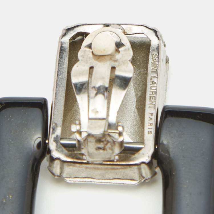 Pre Owned Saint Laurent Resin Crystals Silver Tone Earrings