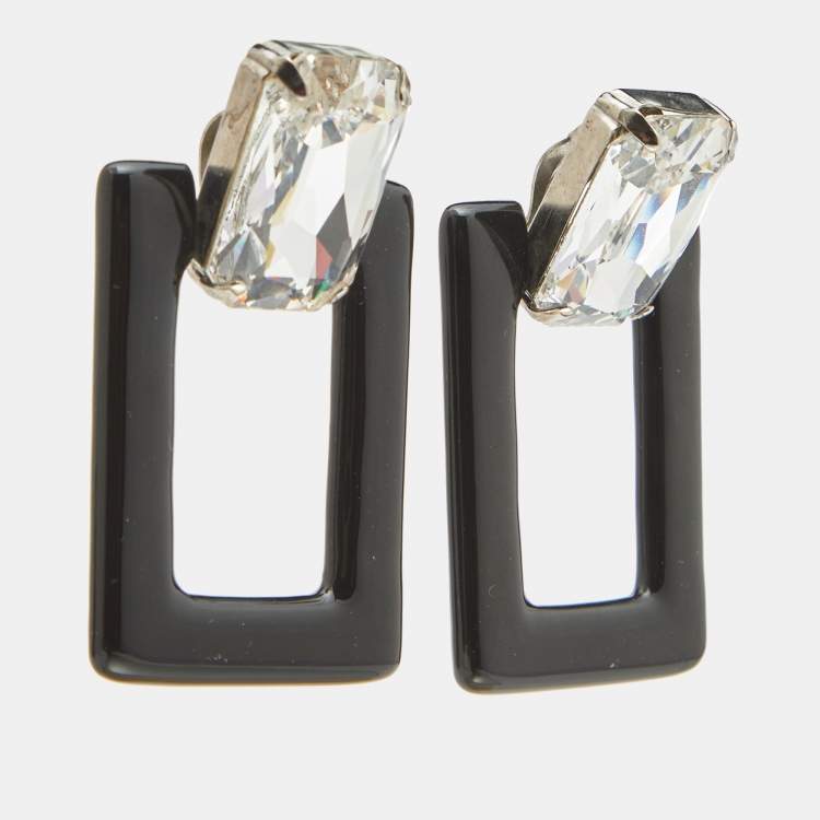 Pre Owned Saint Laurent Resin Crystals Silver Tone Earrings
