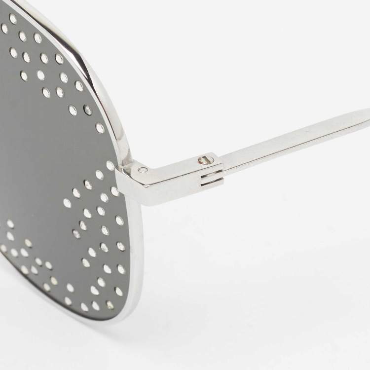 Pre Owned Saint Laurent Paris Silver Tone/Grey SL193T Crystal Aviator Sunglasses
