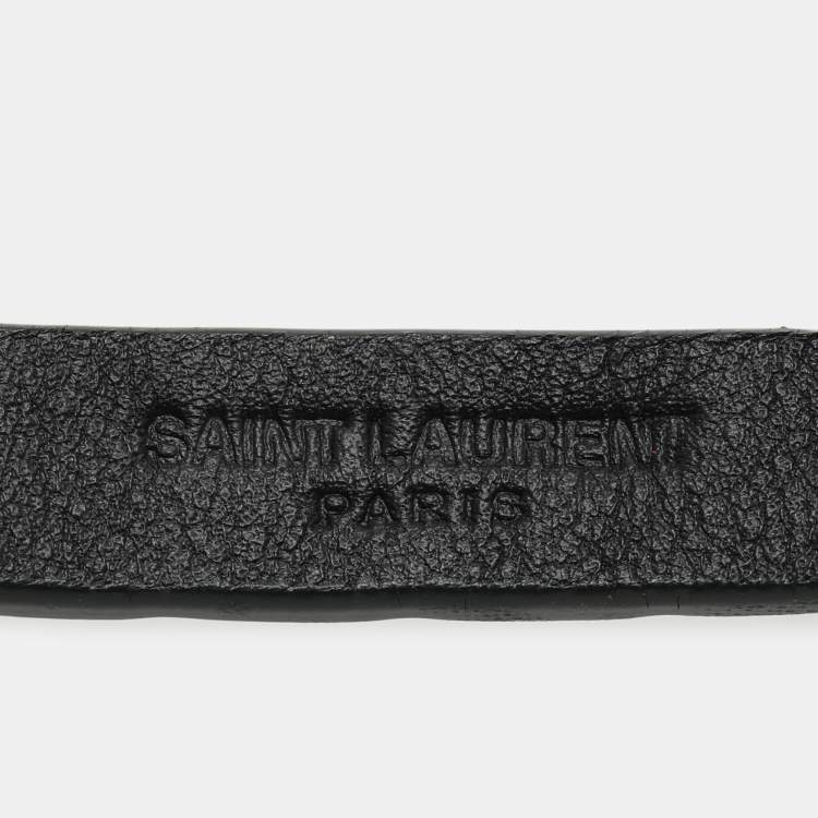 Pre Owned Saint Laurent Green Croc Embossed Leather YSL Monogram Double Wrap Bracelet