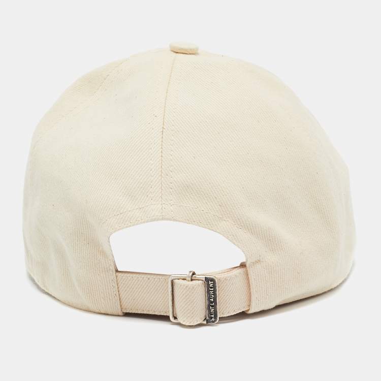 Pre Owned Saint Laurent Paris Beige SL Applique Cotton Baseball Cap 59 cm