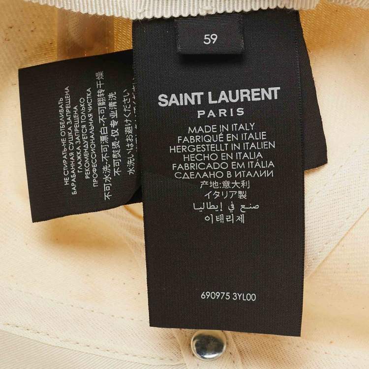 Pre Owned Saint Laurent Paris Beige SL Applique Cotton Baseball Cap 59 cm