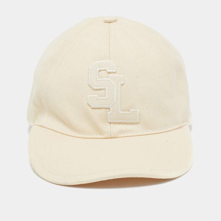 Pre Owned Saint Laurent Paris Beige SL Applique Cotton Baseball Cap 59 cm