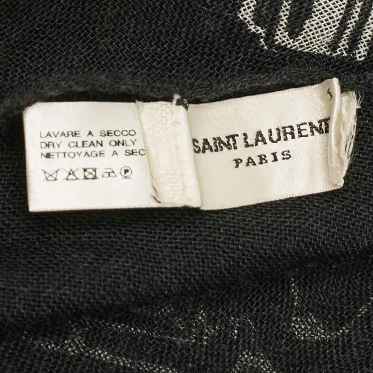 Pre Owned Saint Laurent Paris Black Revolver Print Cashmere Voile Scarf 
