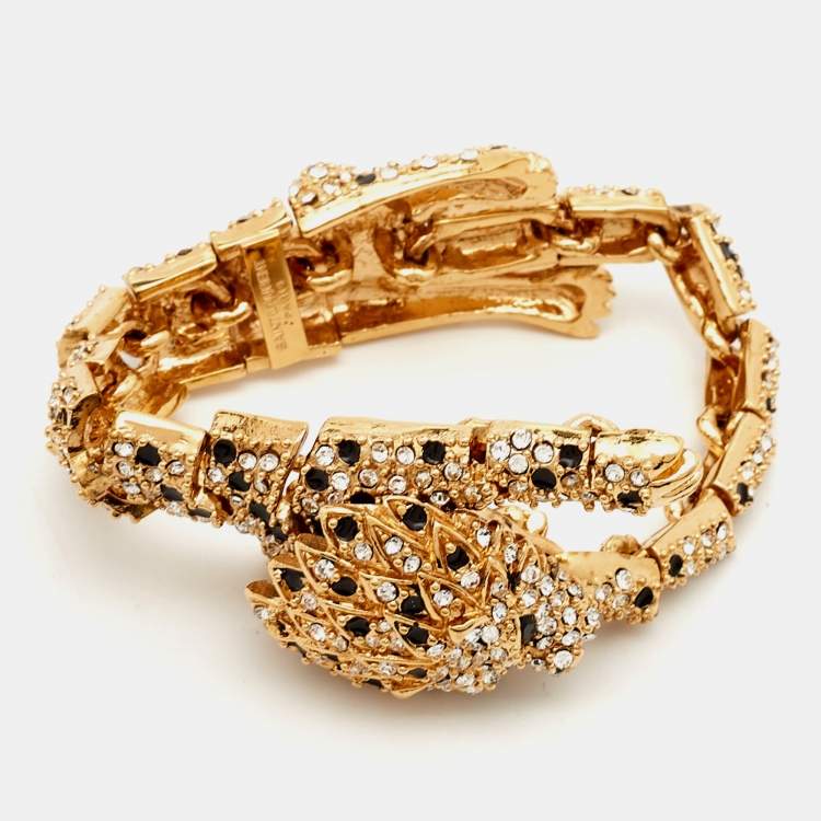 Pre Owned Saint Laurent Paris Hedi Slimane Crystals Enamel Gold Tone Bracelet