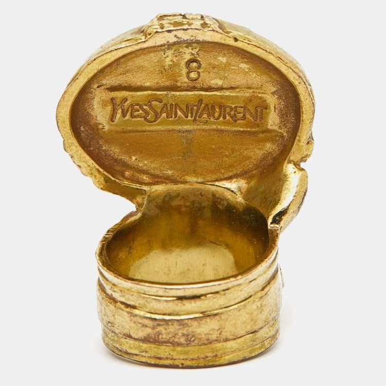 Pre Owned Saint Laurent Paris Arty Glass Gold Tone Ring Size 58