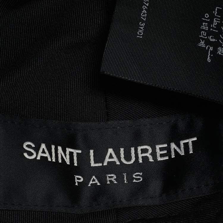 Pre Owned Saint Laurent Black Logo Wool Boucle Tweed Baseball Cap Size 56