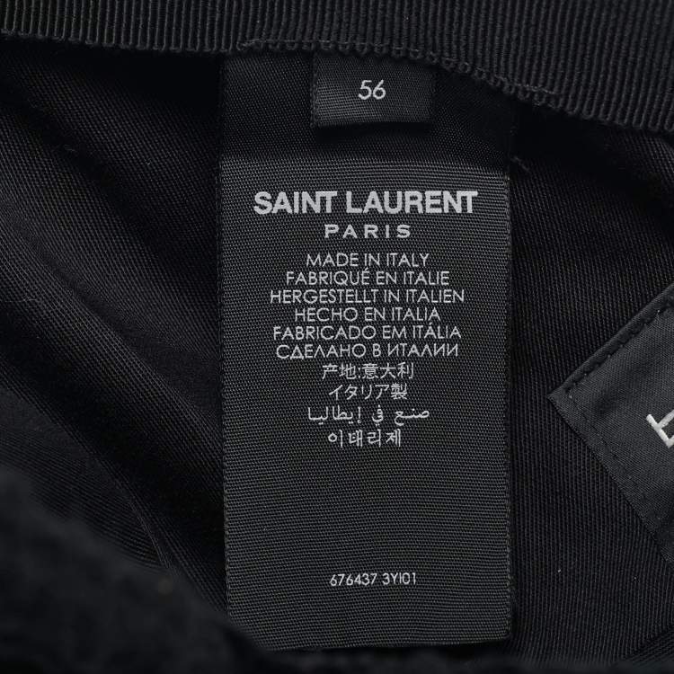 Pre Owned Saint Laurent Black Logo Wool Boucle Tweed Baseball Cap Size 56