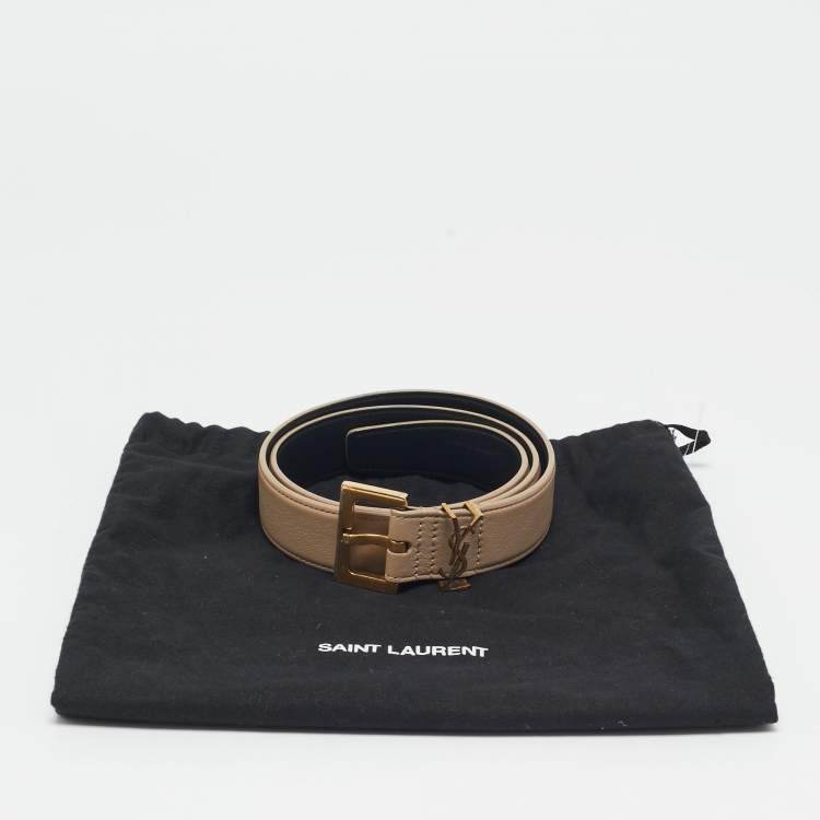 Pre Owned Saint Laurent Beige Leather Cassandre Belt 70 CM