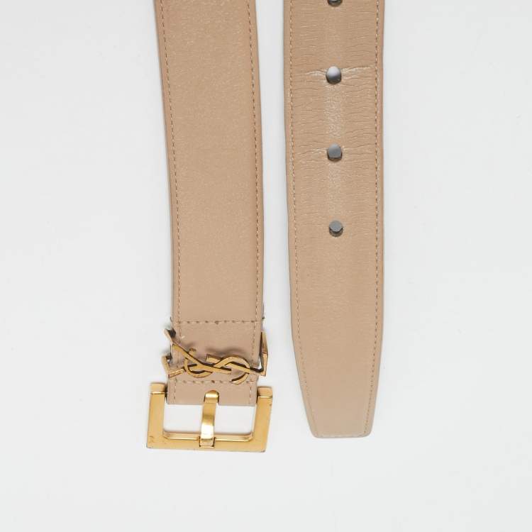 Pre Owned Saint Laurent Beige Leather Cassandre Belt 70 CM