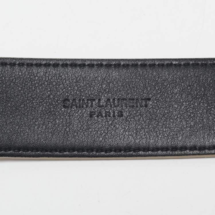 Pre Owned Saint Laurent Beige Leather Cassandre Belt 70 CM