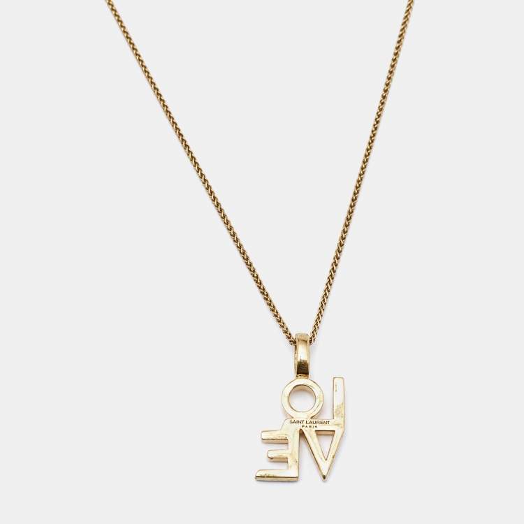 Pre Owned Saint Laurent Love Gold Tone Pendant Necklace
