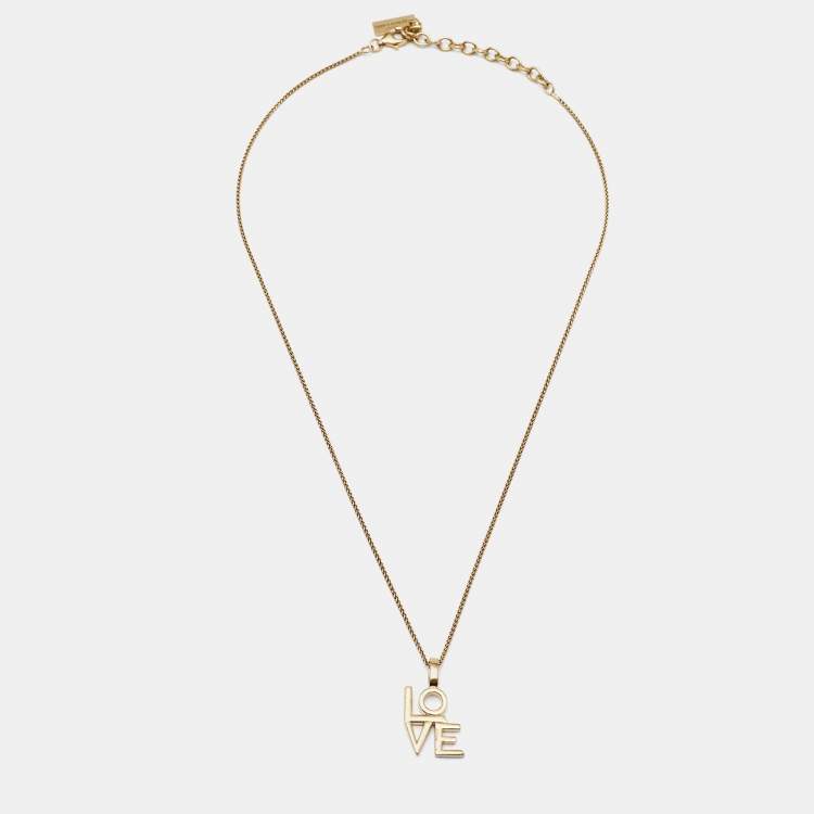 Pre Owned Saint Laurent Love Gold Tone Pendant Necklace