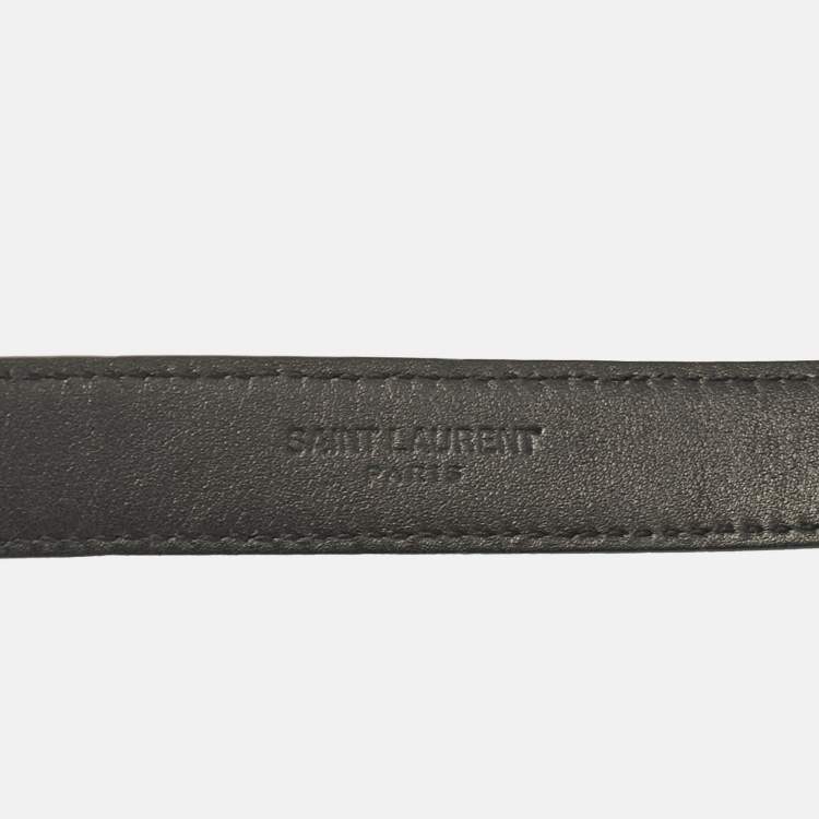 Pre Owned Saint Laurent Black Leather Cassandre Buckle Belt 80CM