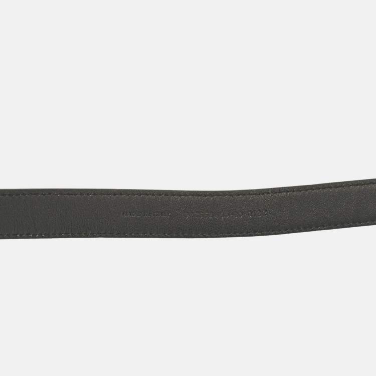 Pre Owned Saint Laurent Black Leather Cassandre Buckle Belt 80CM