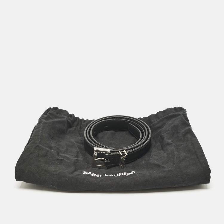Pre Owned Saint Laurent Black Leather Cassandre Buckle Belt 80CM